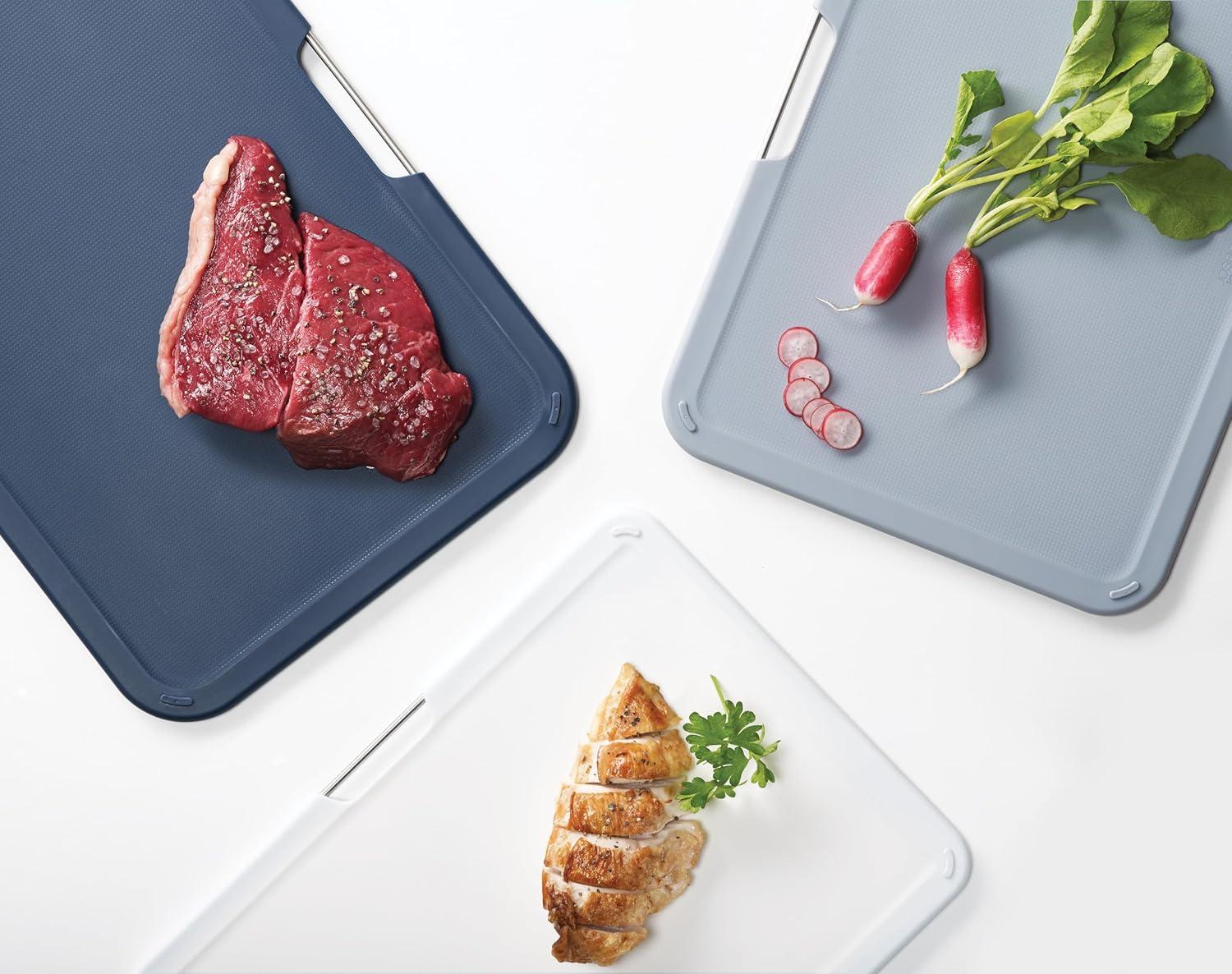 Large Gray Plastic 3-Piece Cutting Board Set with Stand