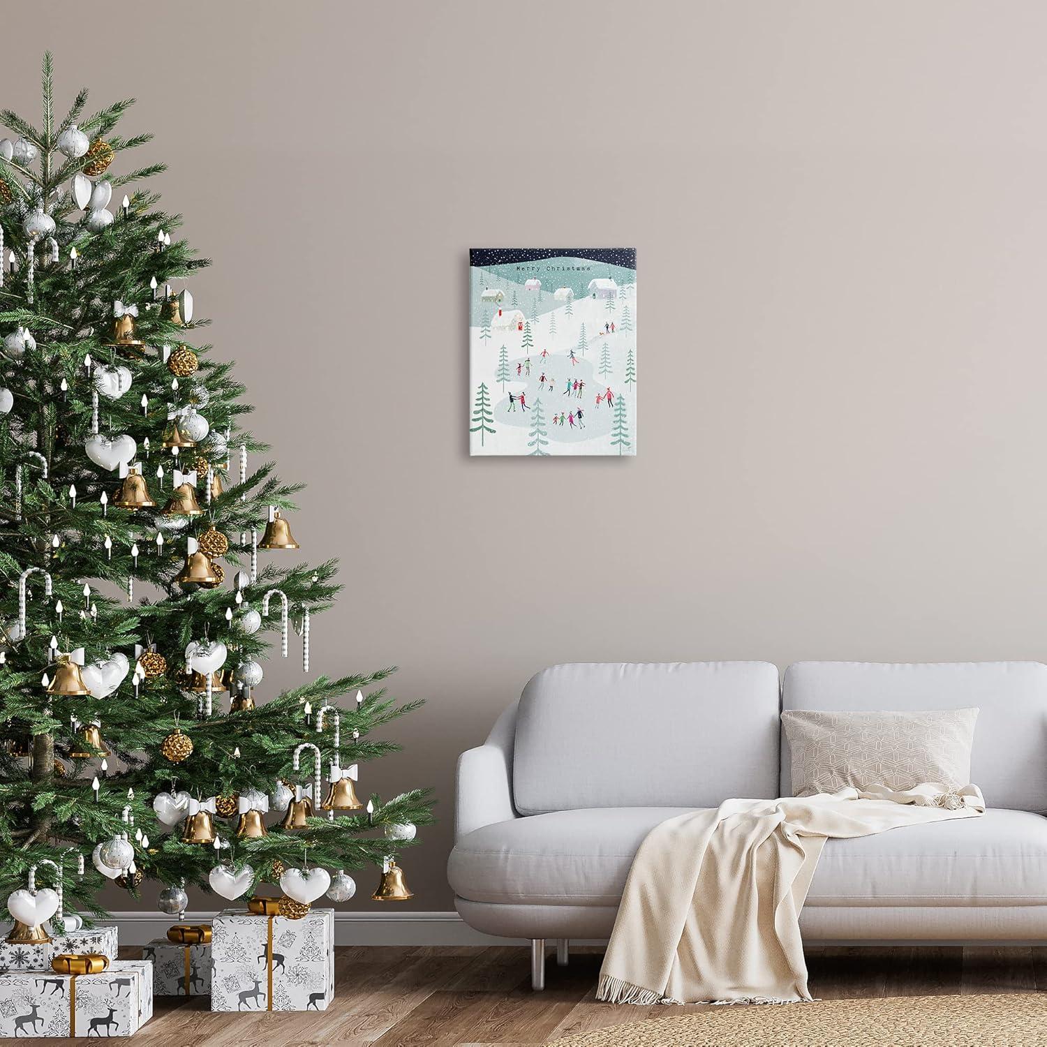 Stupell Industries Merry Christmas Winter Ice Skating Canvas Wall Art