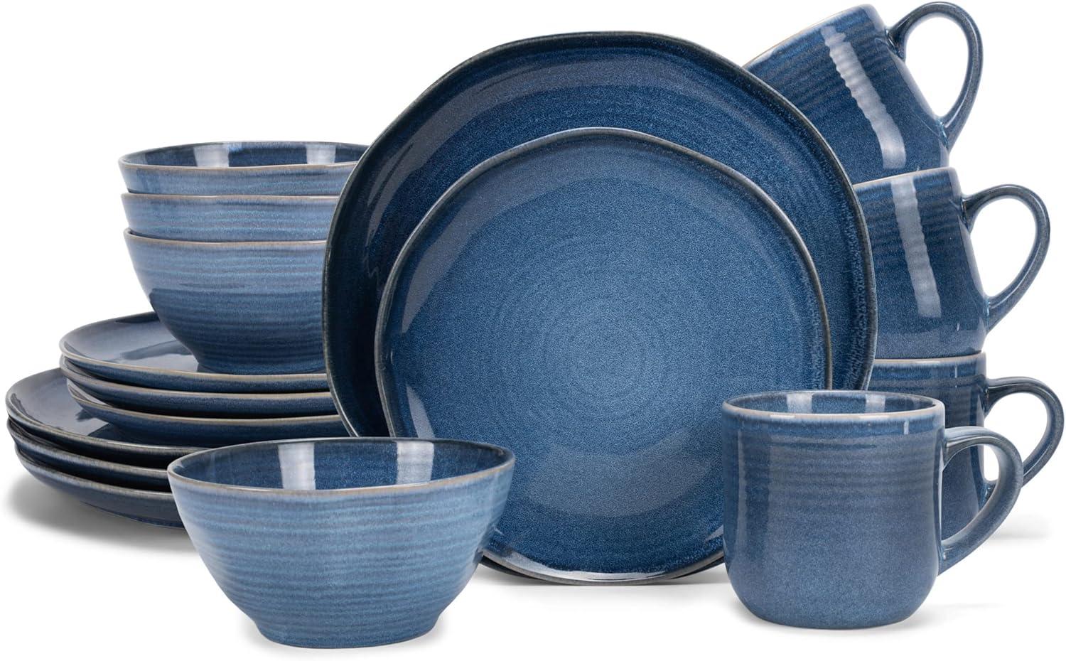 Cobalt Blue Ceramic Stoneware 16-Piece Dinnerware Set