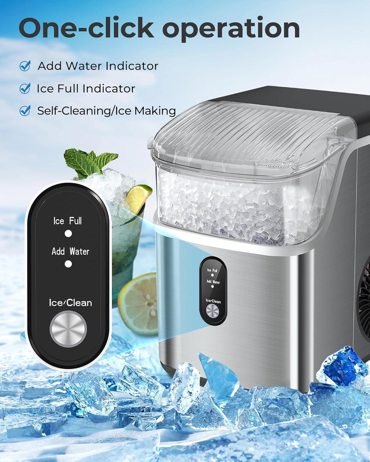 Silver Portable Countertop Nugget Ice Maker with Ice Scoop