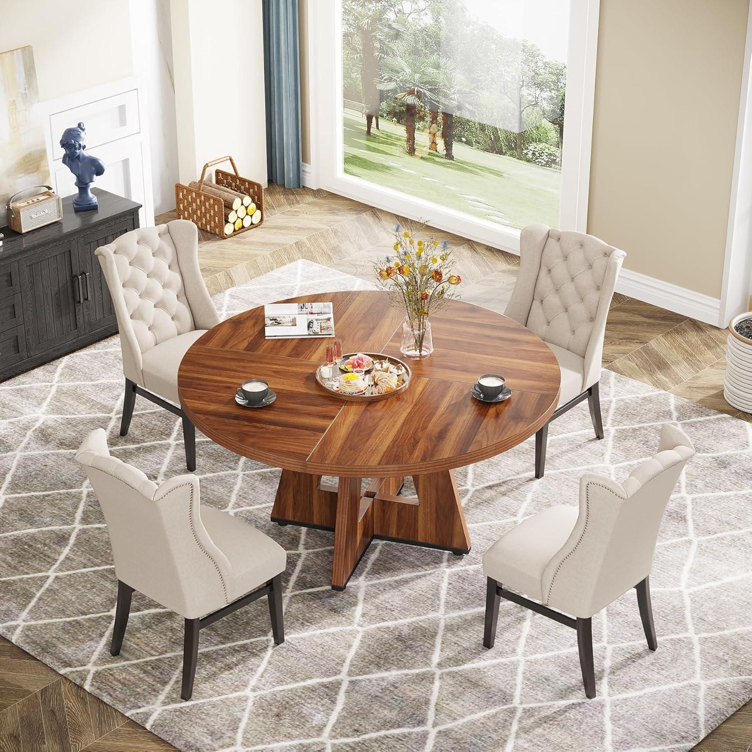 47-Inch Brown Wood Round Farmhouse Dining Table