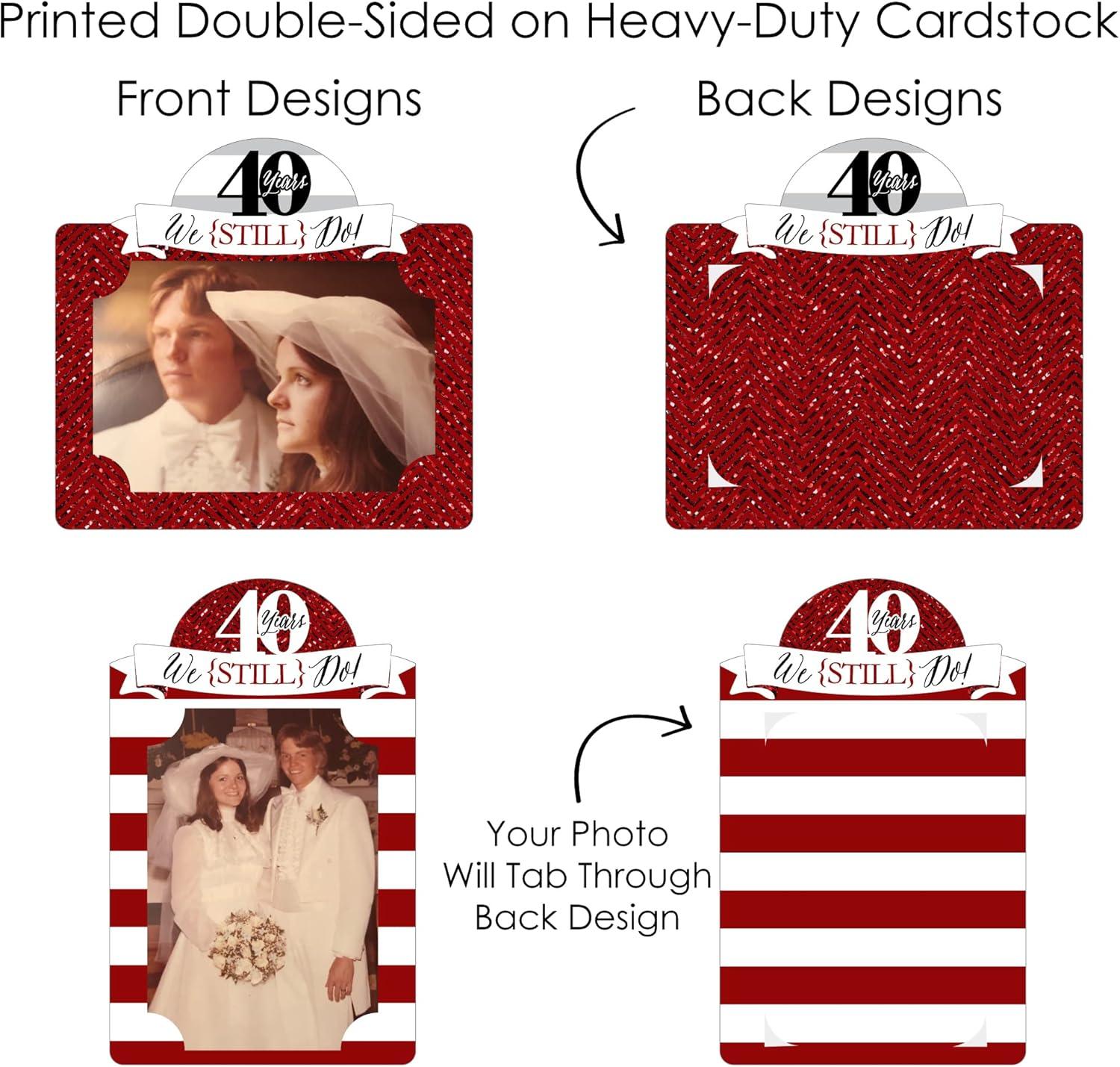 Big Dot of Happiness We Still Do - 40th Wedding Anniversary - Anniversary Party Picture Centerpiece Sticks - Photo Table Toppers - 15 Pieces