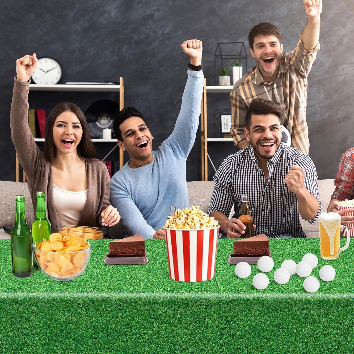 3ct Sports Field Tablecloth: Green Plastic Disposable Tableware for Super Bowl & Sports Events, 108" x 54", 3 Pack