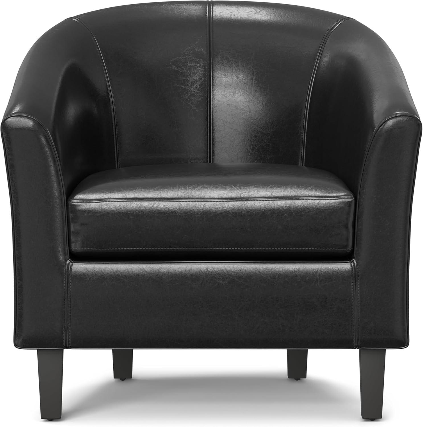 Simpli Home Austin 30"W Upholstered Vegan Faux Leather Contemporary Tub Accent Chair with High Arms and Deep Seat