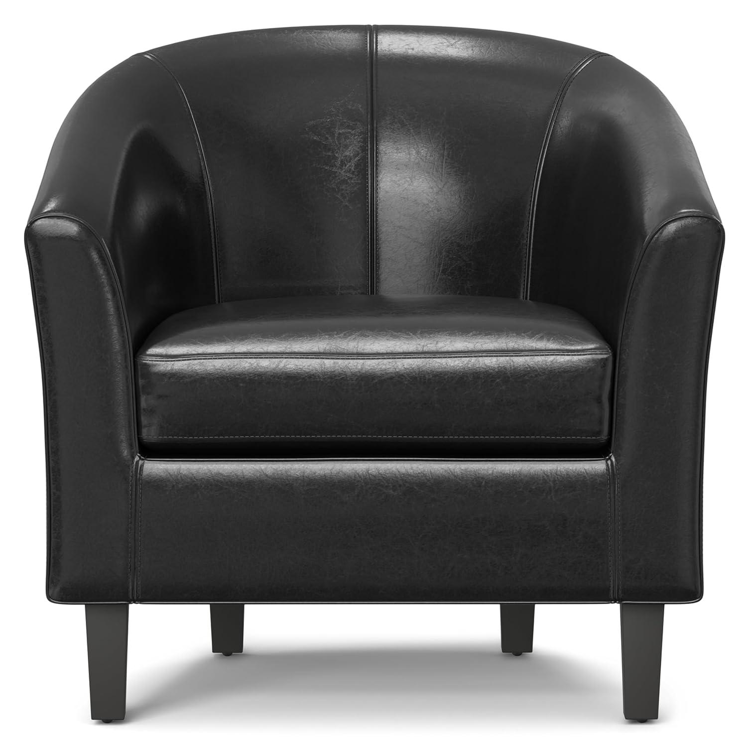 Simpli Home Austin 30"W Upholstered Vegan Faux Leather Contemporary Tub Accent Chair with High Arms and Deep Seat