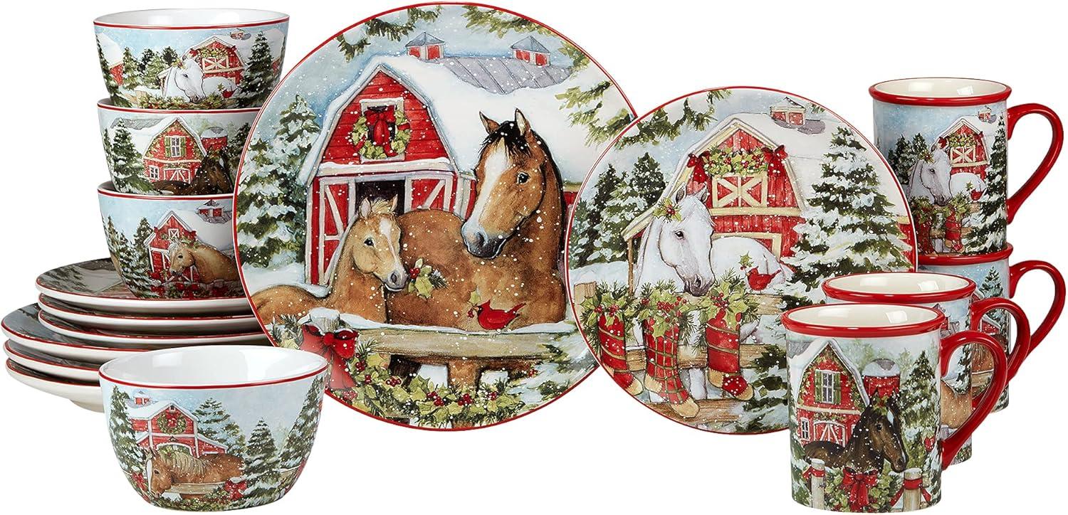 Homestead Christmas Ceramic 16-Piece Holiday Dinnerware Set