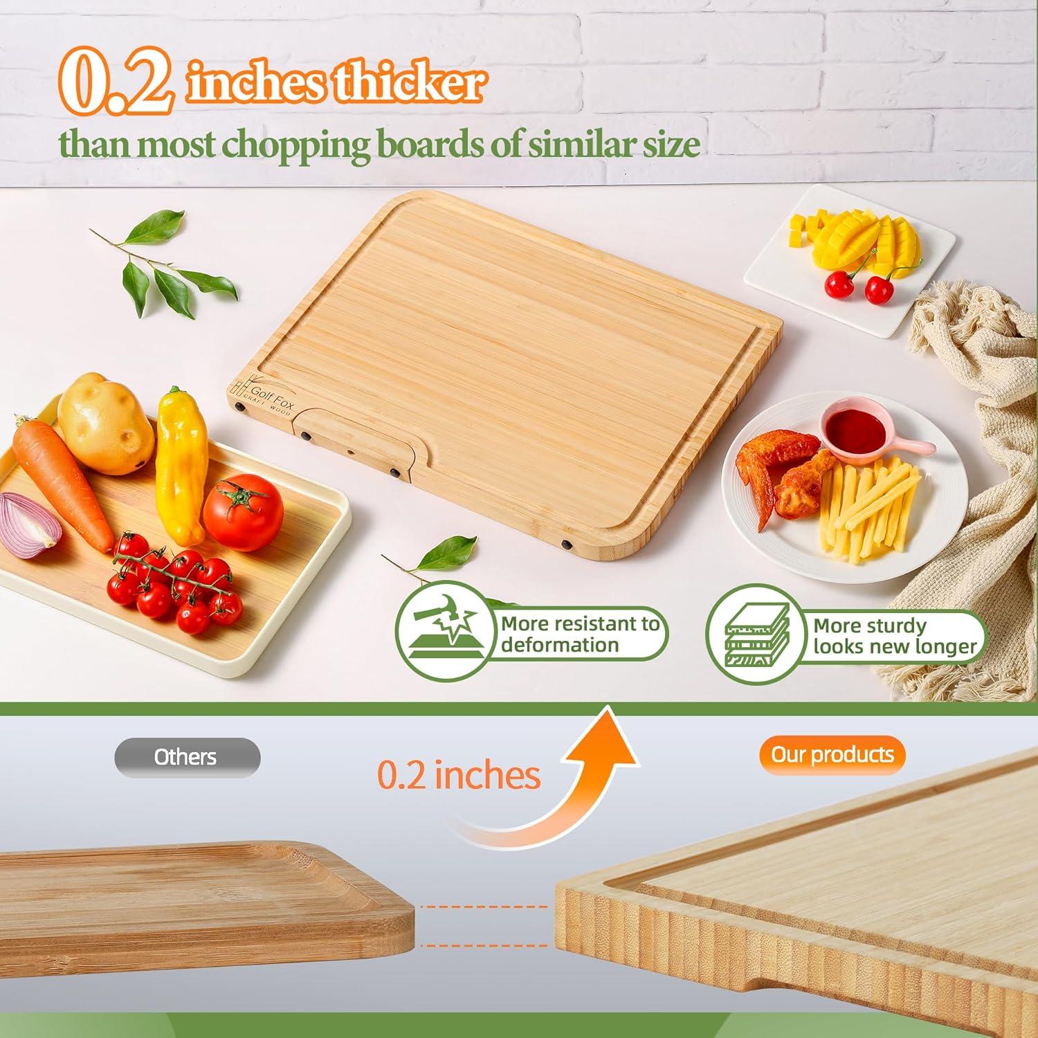 2-PCS Bamboo Cutting Board Set, Wood Cutting Board for Kitchen with Innovative Stand, Juice Groove & Handle, Double Sided for Chopping & Charcuterie Board, Kitchen Gift for Home Cooks, For Meat &Fruit