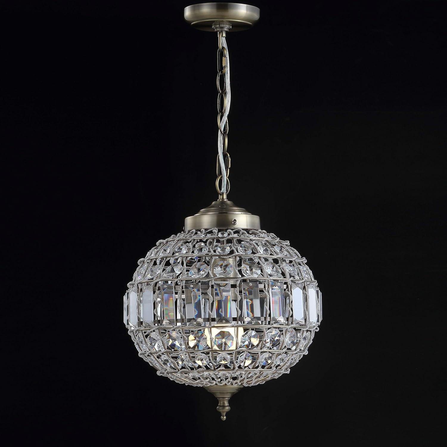 Georgina Antique Brass 12" Crystal Globe LED Pendant