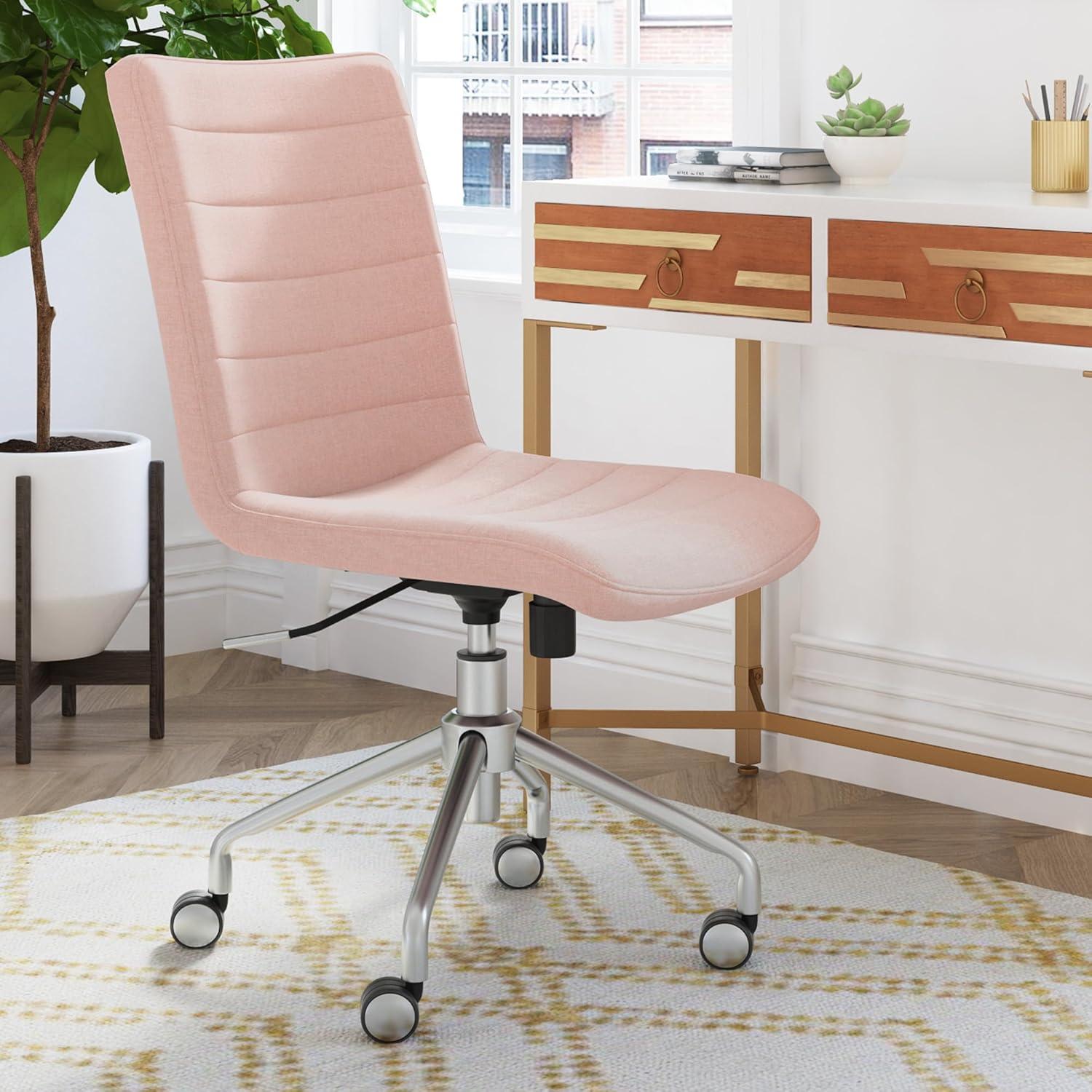 Adore Decor Adelaide Task Chair French Pink: Chrome-Plated, Adjustable Height, Swivel, Metal Base