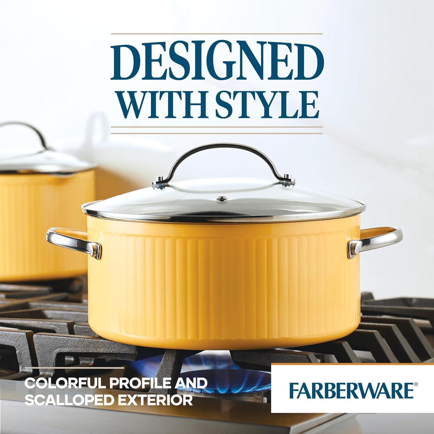 Farberware Style 10 Piece Nonstick Cookware Pots and Pans Set, Yellow