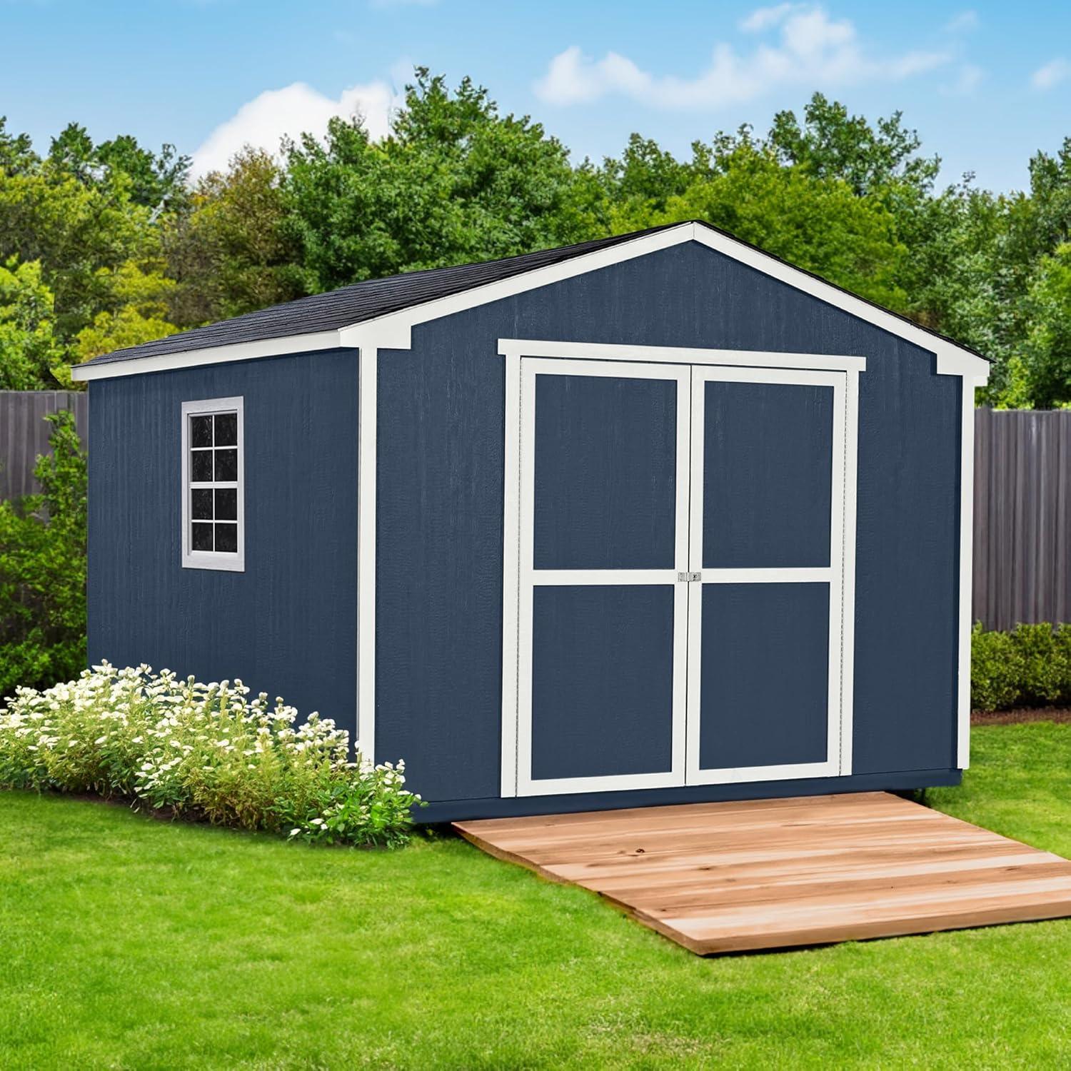 Charleston 10' x 12' Beige Wooden Storage Shed Kit with Windows