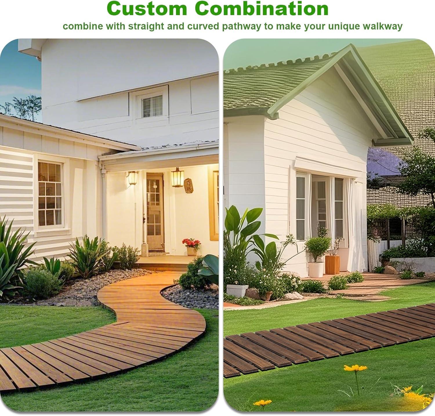 LINSHRY 12FT Wooden Garden Pathway, Outdoor Roll Out Decorative Garden Walkway, Weather-Resistant Non-Slip Hardwood Pathway for Backyard, Beach, Wedding Party Paths