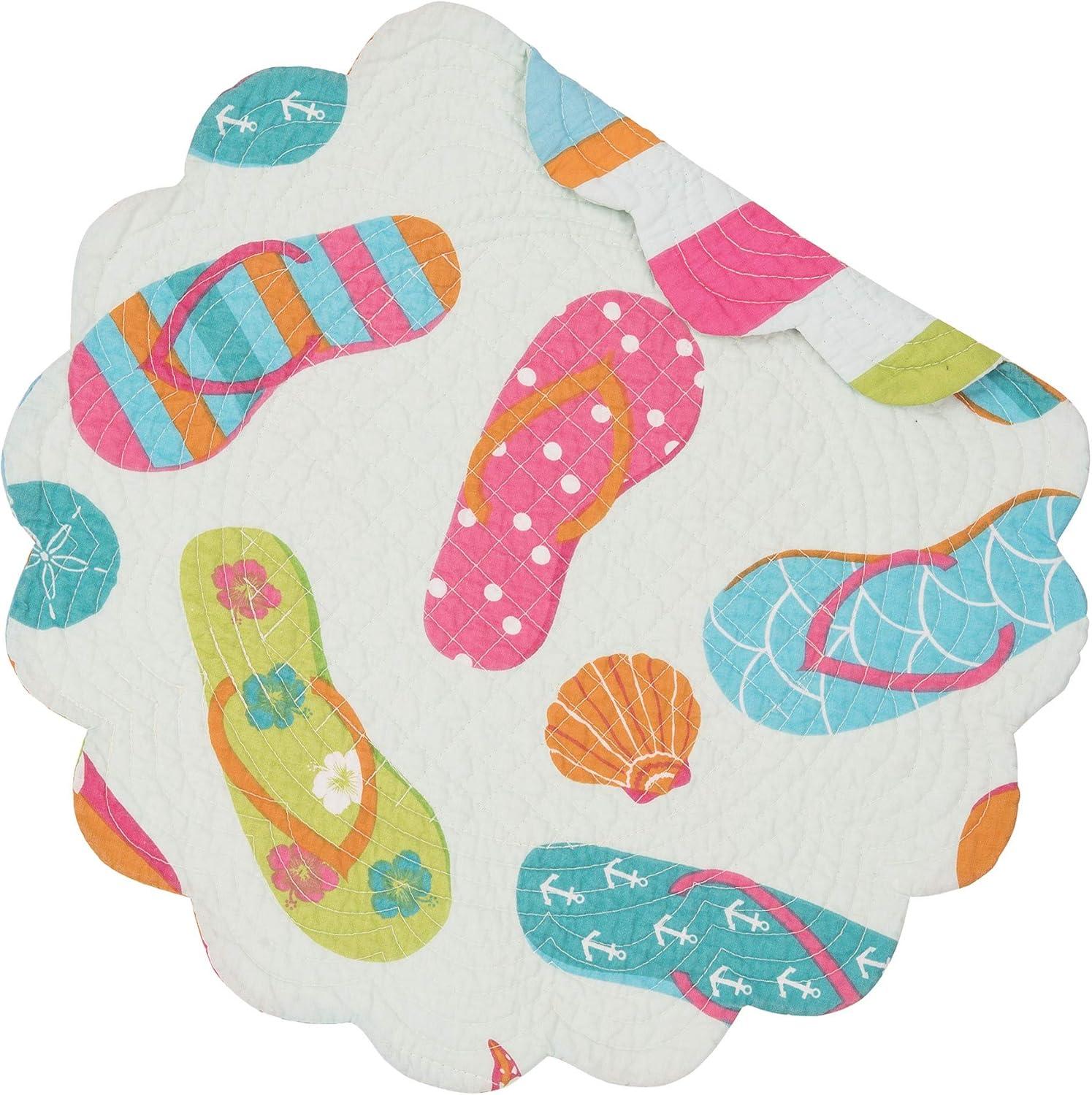 Flip Flop Life Round Single Placemat Reversible Algodón Playa Casa Verano Mesa Mat para Cocina Mesa de Comedor