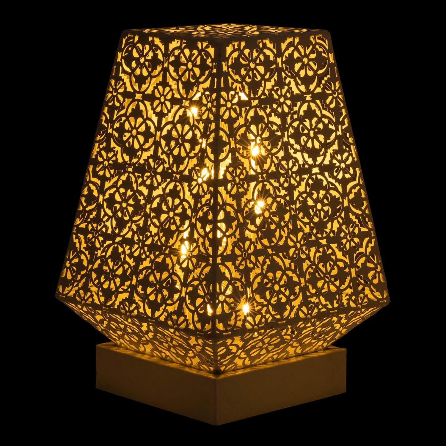 White Cordless LED Outdoor Lantern with Filigree Design