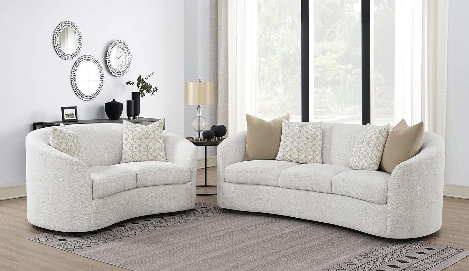 Coaster Company 2 Piece Mid Century Boucle Sofa And Loveseat Set Latte