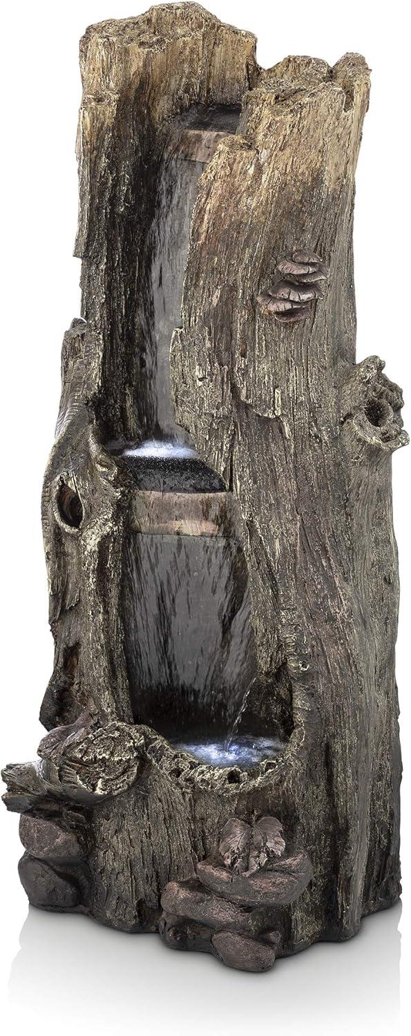 41" Tall Outdoor Tree Trunk Waterfall Fountain with LED Lights