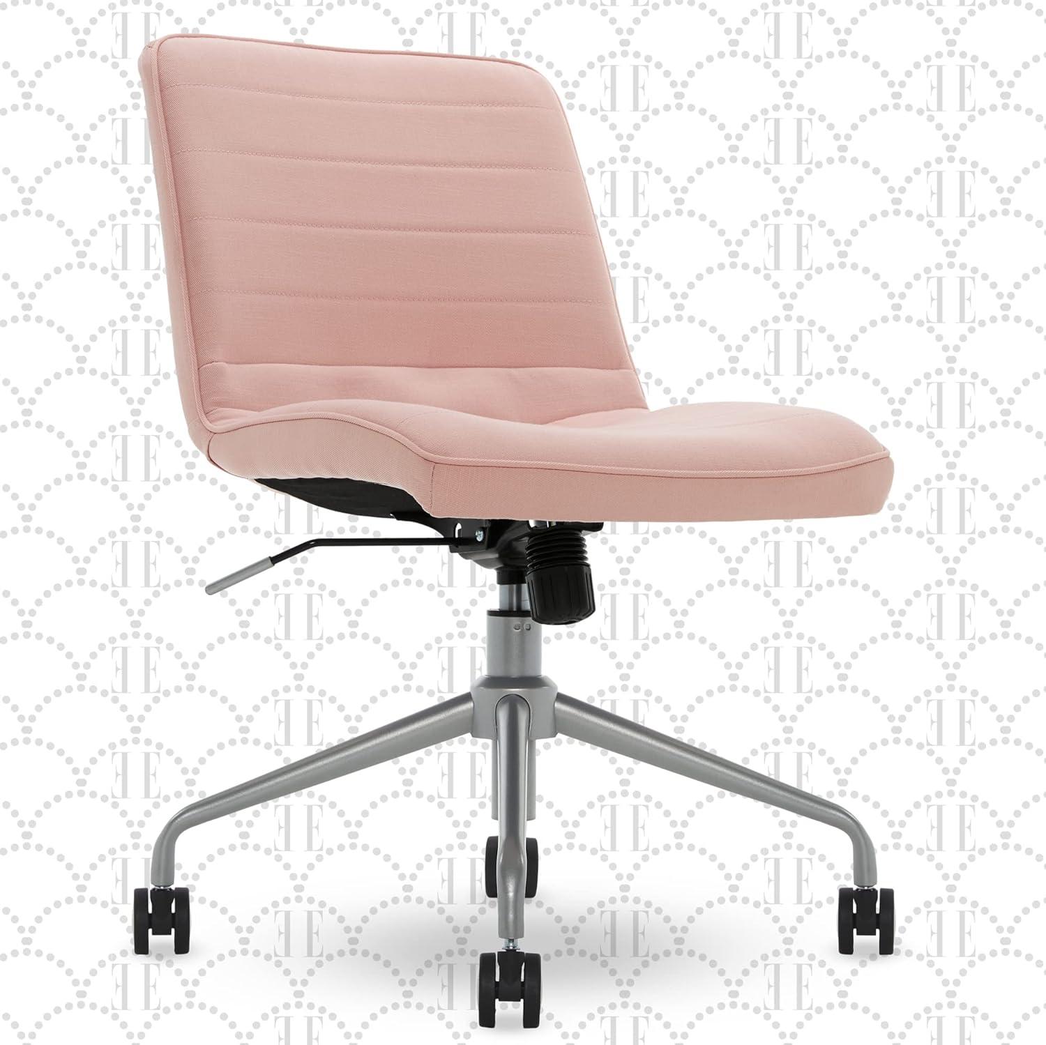 French Pink Armless Task Chair with Chrome-Finished Base