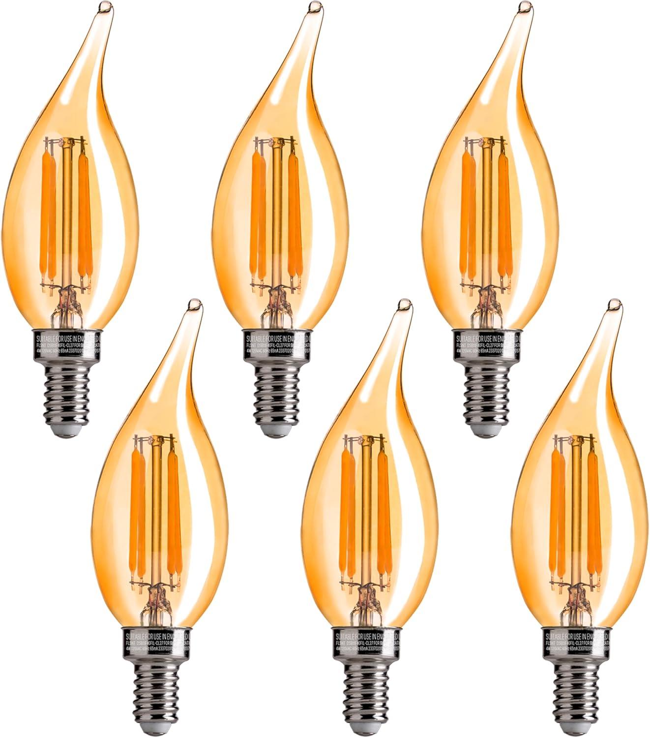 Amber Glass Dimmable LED Candelabra Bulbs 6-Pack