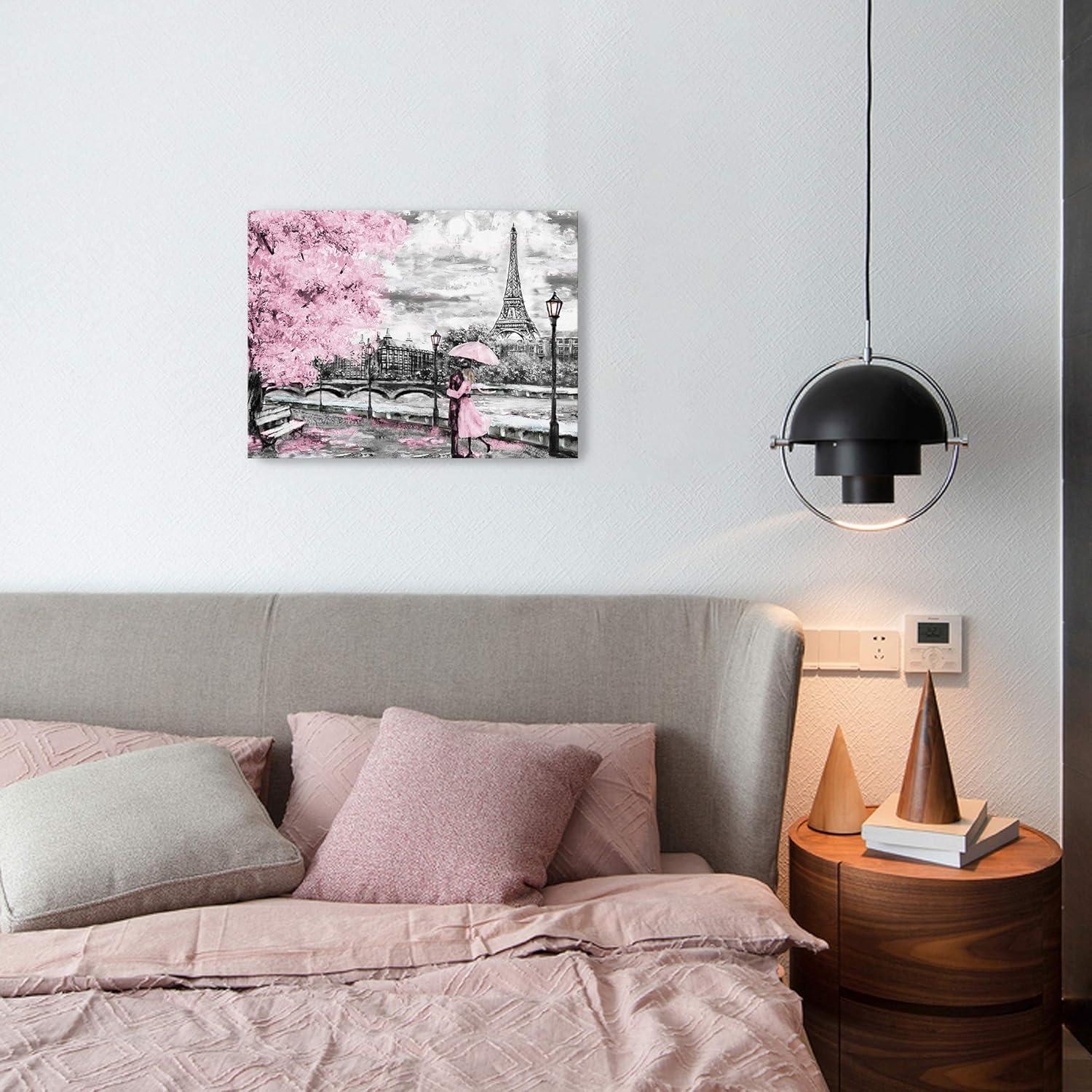 Romantic Paris Pink and Black Canvas Wall Art 12x16