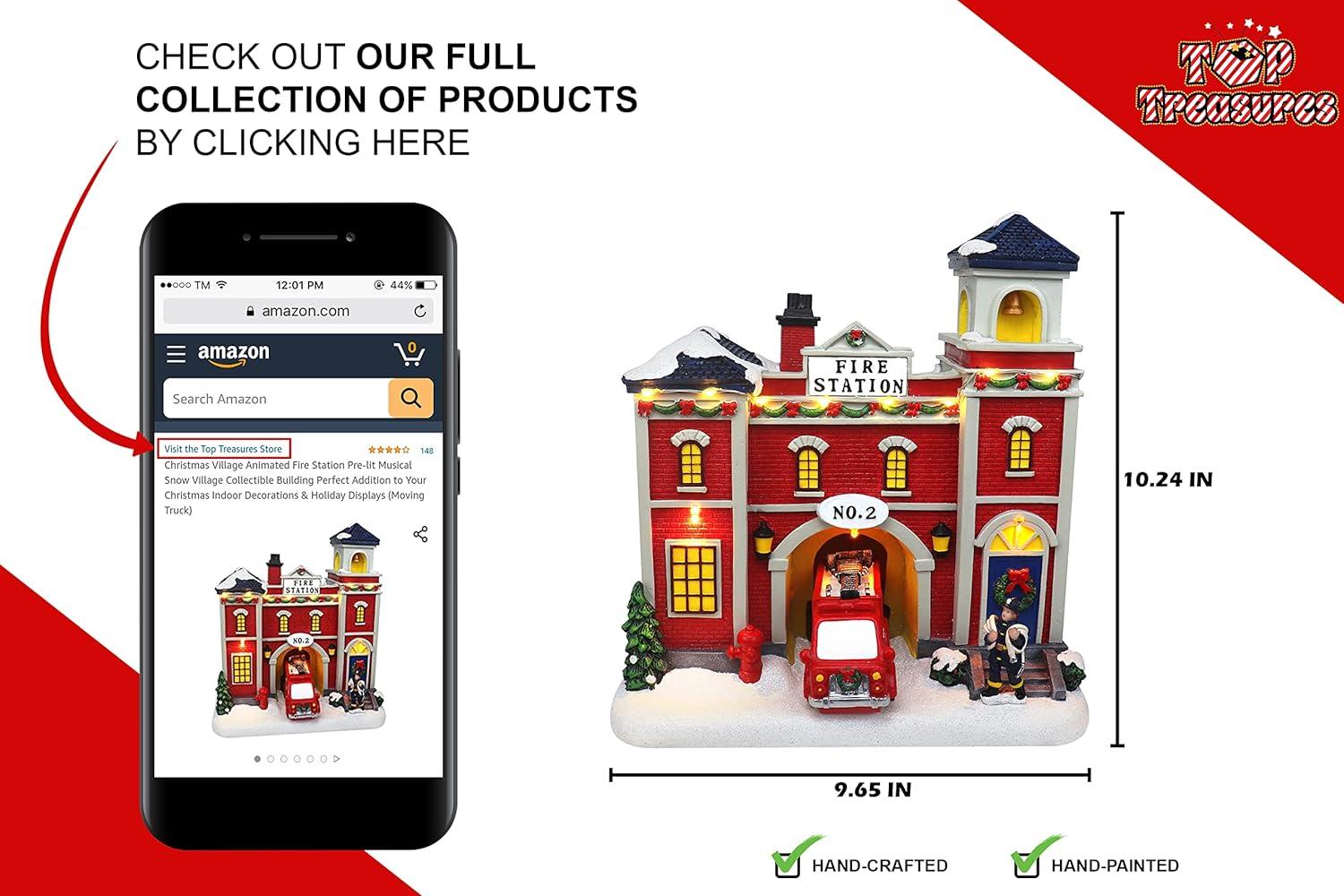 Christmas Village Animated Fire Station Pre-lit Musical Snow Village Collectible Building Perfect Addition to Your Christmas Indoor Decorations & Holiday Displays (Moving Truck)