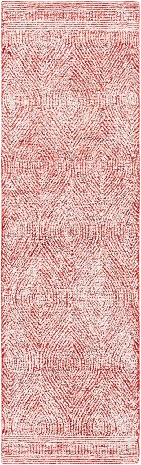 Abstract ABT340 Handmade Indoor Runner - Ivory/Red - 2'-3"x8' - Safavieh