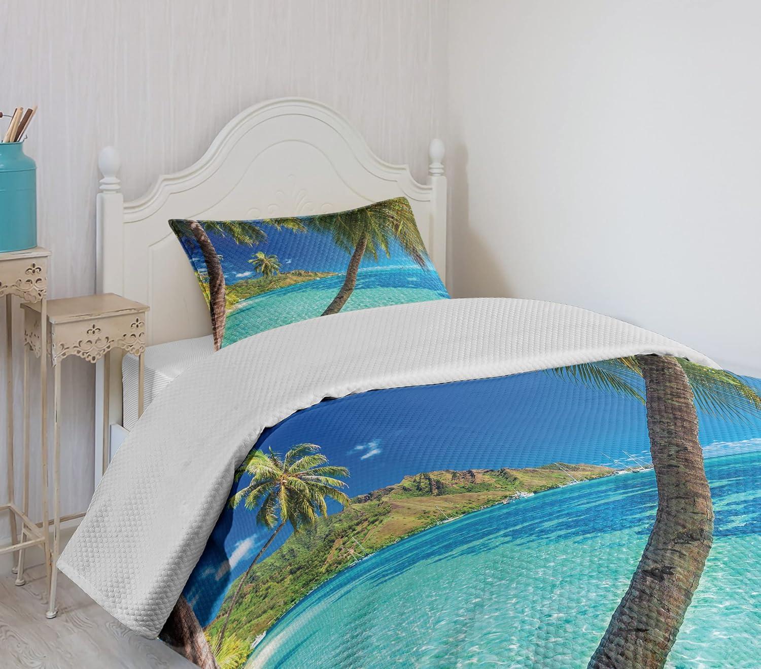 Ambesonne Tropical Bedspread Palm Trees Sea