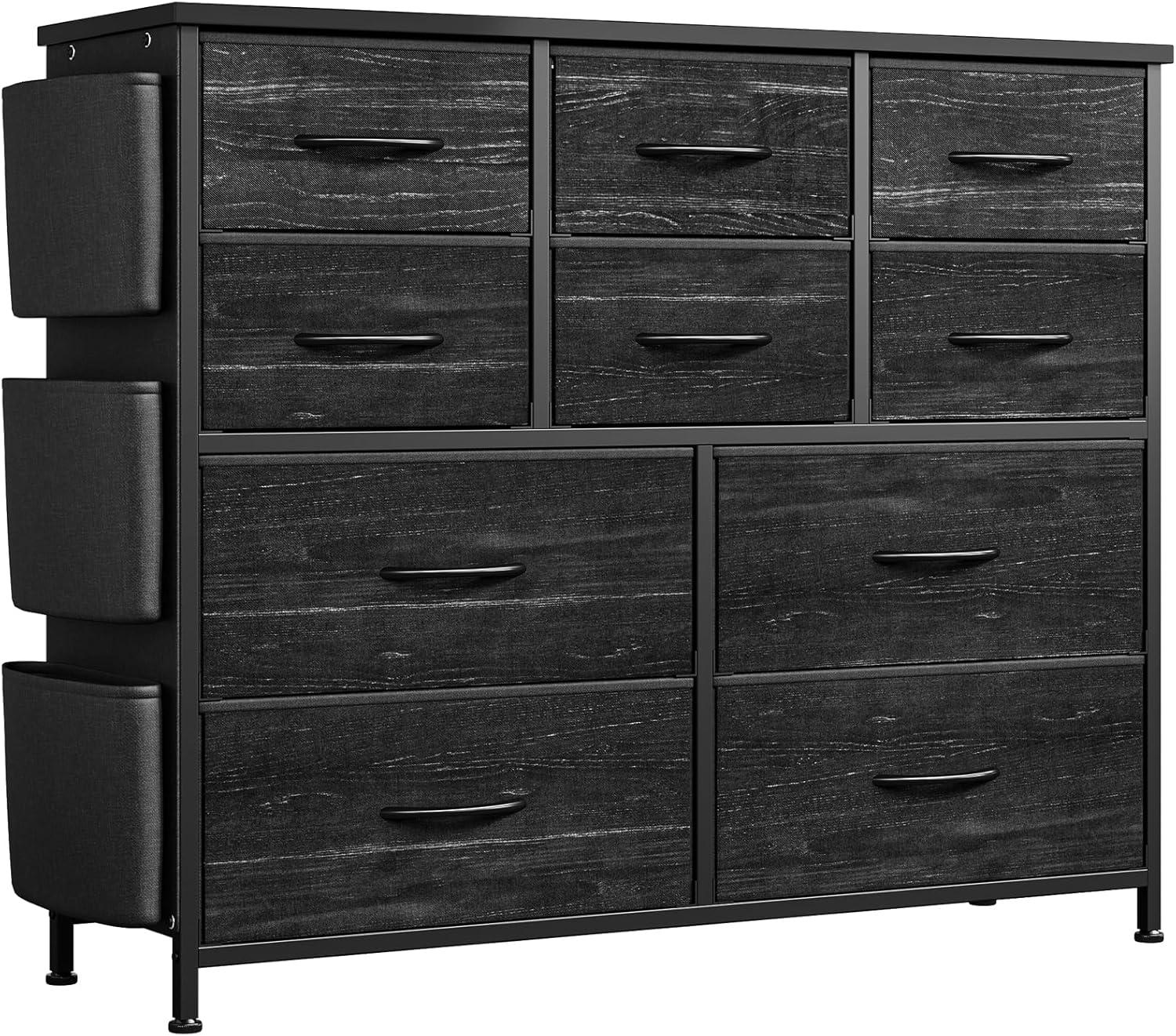 Dresser for Bedroom with 10 Drawers, Dressers & Chest of Drawers, Long Fabric Storage Drawer with Wood Tabletop for Kids Room, Closet, Hallway, Entryway (Graphite Gray)