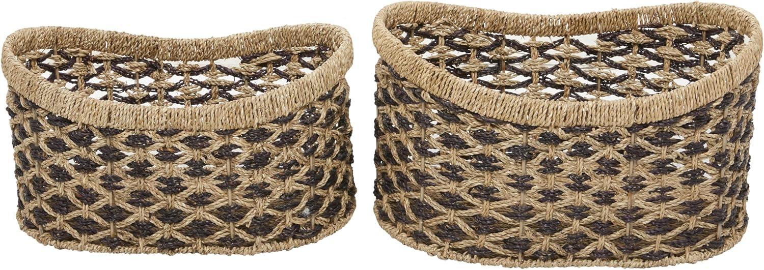 DecMode 10", 9"H Brown Seagrass Handmade Two Toned Storage Basket with Handles, 2-Pieces