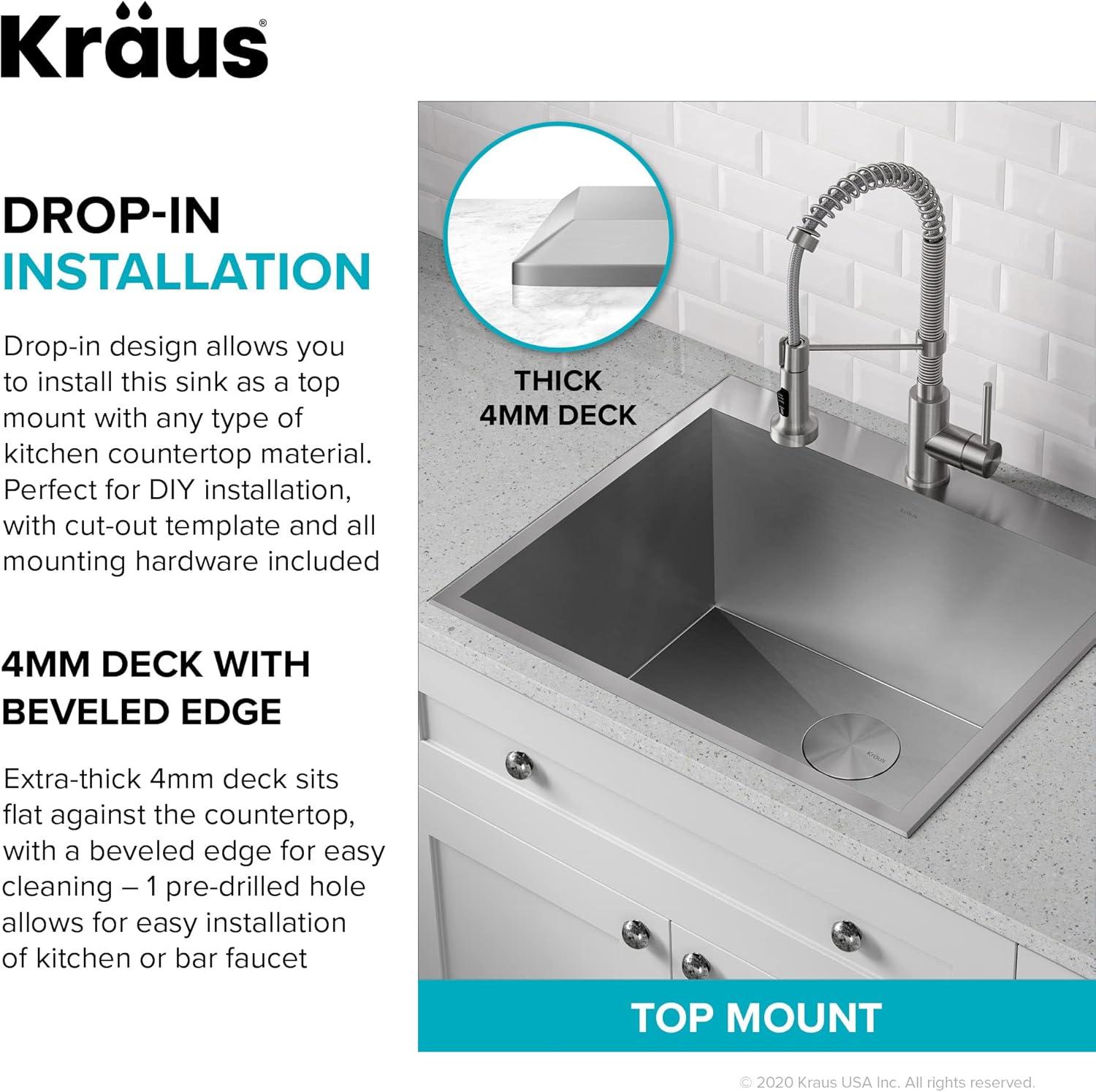 KRAUS Standart PRO Drop In 16 Gauge Bar Stainless Steel Kitchen Sink