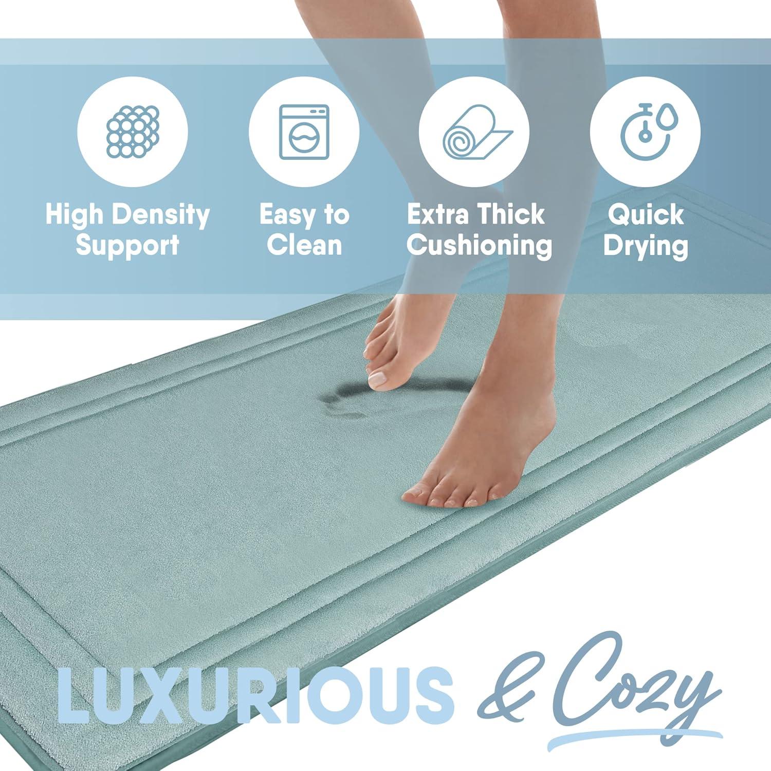 24"x58" MICRODRY SoftLux Racetrack Twist Memory Foam Bath Mat with Skid Resistant Base Aqua: Machine Washable, Plush Bathroom Runner