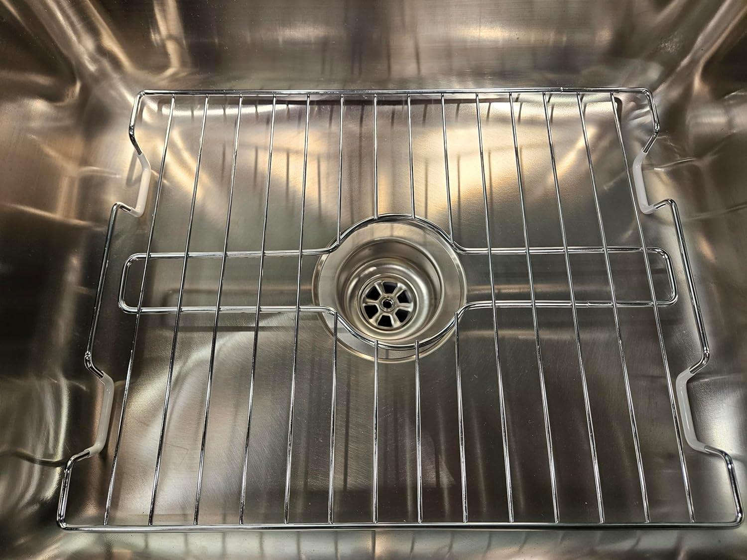 SOFINNI Kitchen Sink Protector White Steel Sink Grate Insert Grid Sink Bowl Rack Rust Prevent (Chrome) (16" x 12.5")
