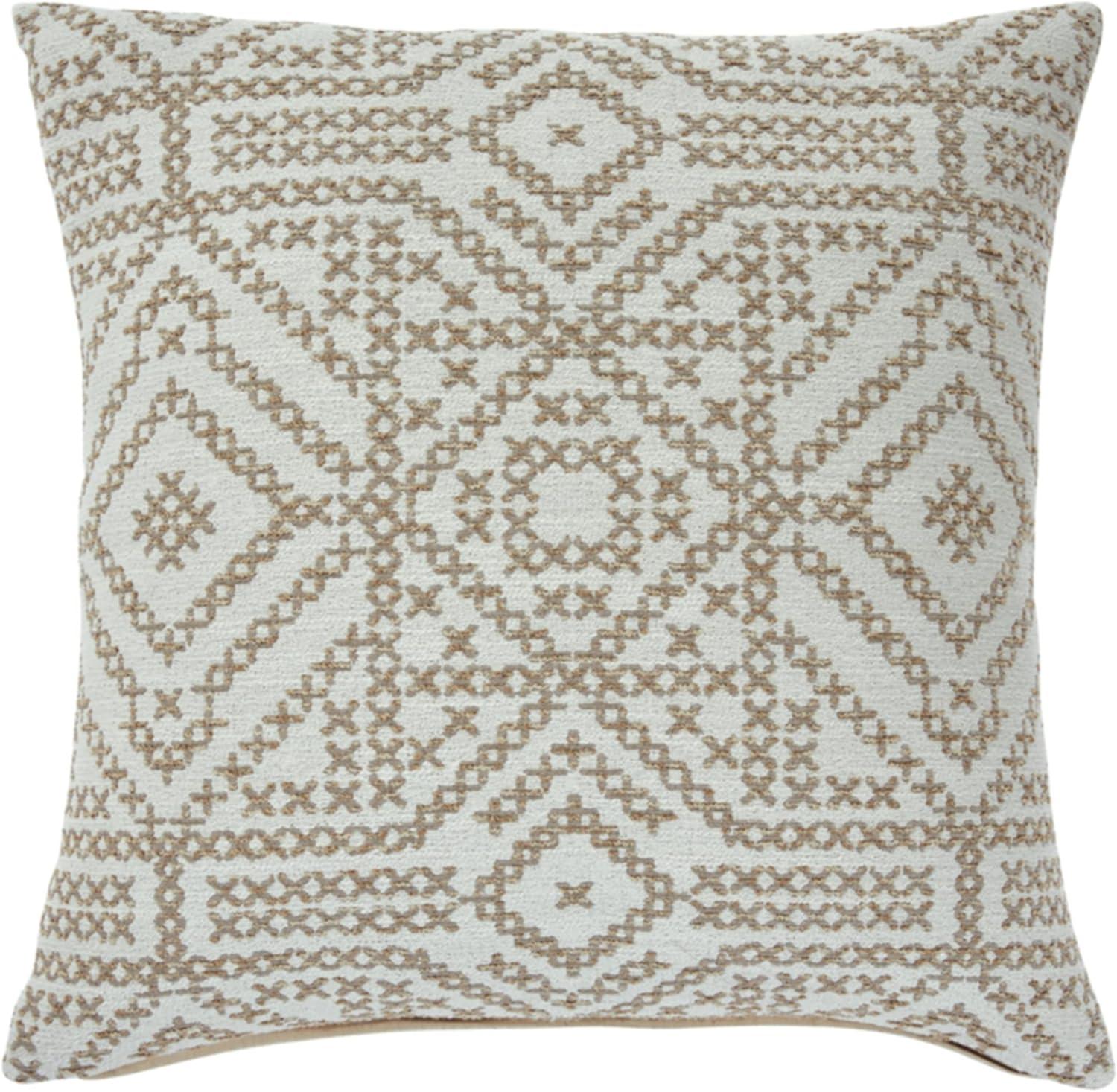 Jermaine 20'' Brown Embroidered Tribal Pattern Pillow