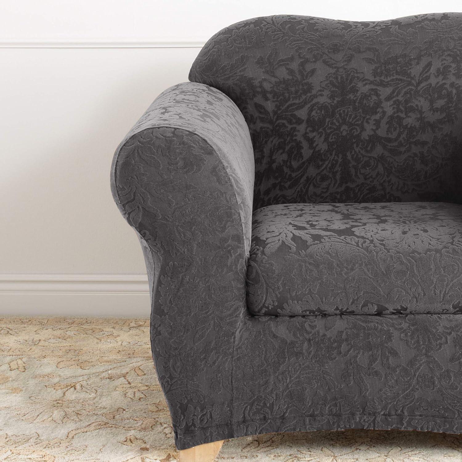 Stretch Jacquard Damask Box Cushion Armchair Slipcover