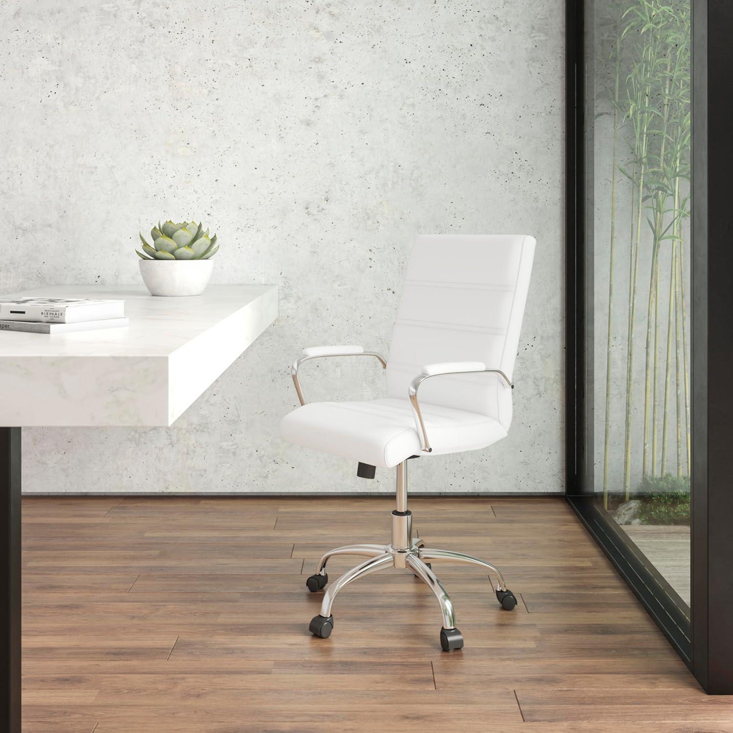 White Mid-Back LeatherSoft Swivel Executive Chair with Chrome Base