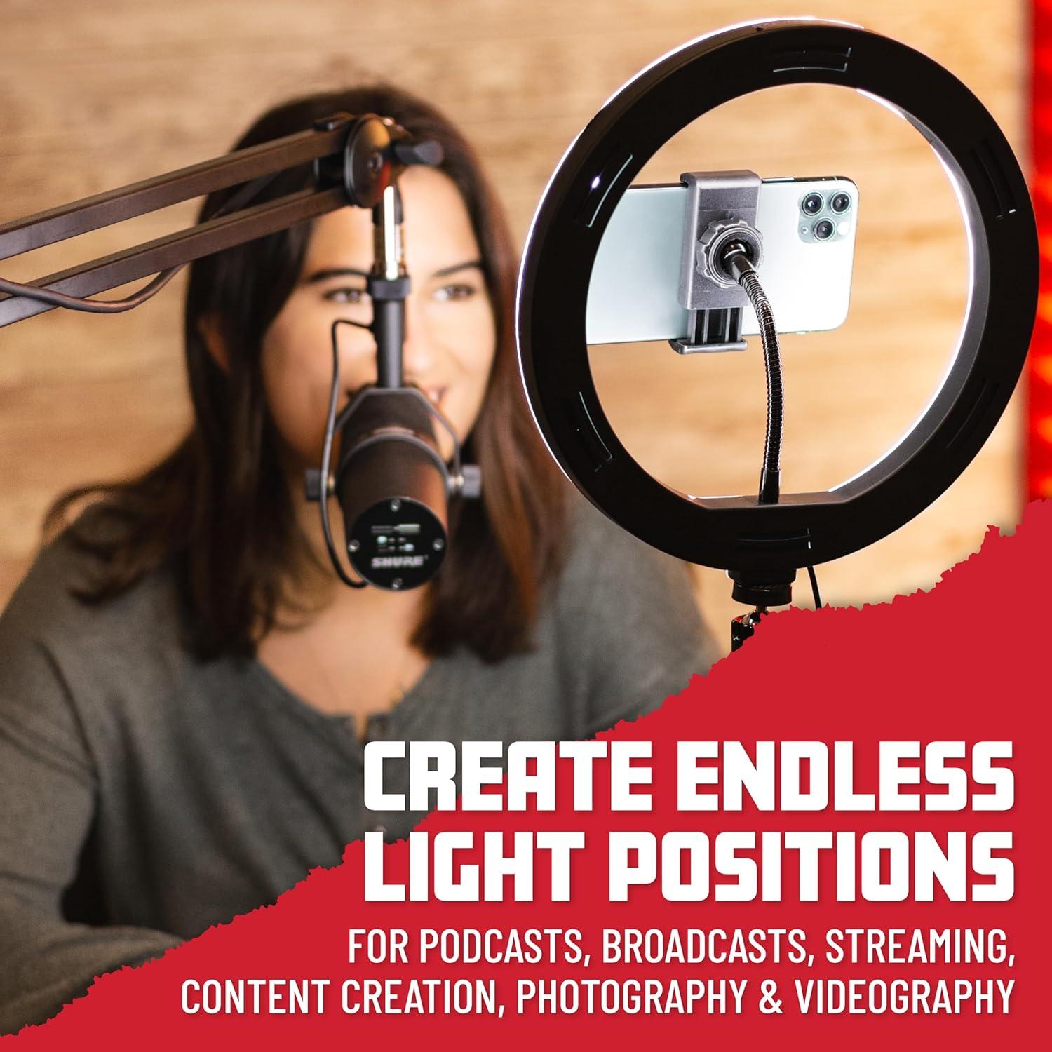 Gator 10" LED Desktop Ring Light Stand With Phone Holder and Compact Weighted Base