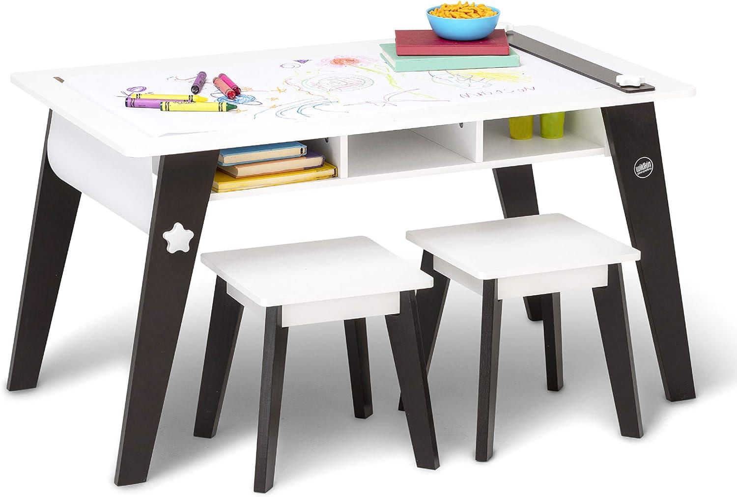 Espresso Mid-Century Modern Kids Arts and Crafts Table Set with Stools