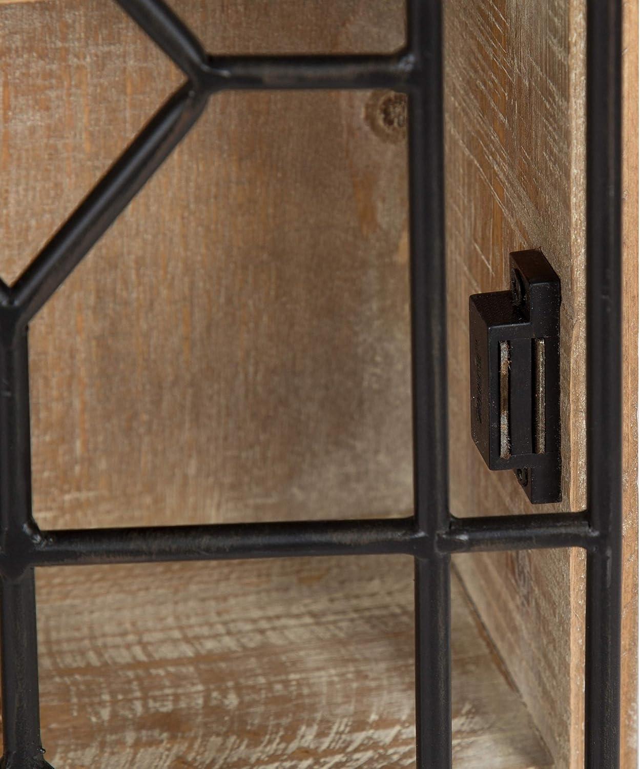 Kate and Laurel - Megara Wooden Decorative Curio Cabinet with Black Iron Door, Rustic Brown