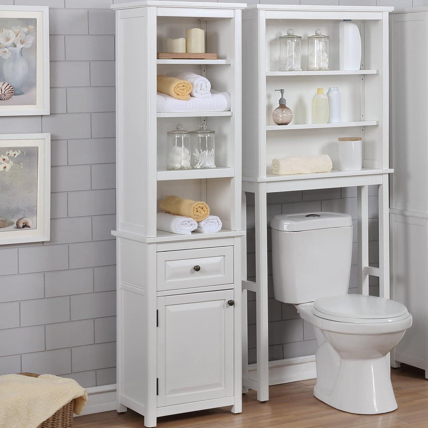 Dorset Bathroom Storage Tower with Open Upper Shelves and Lower Cabinet - Alaterre Furniture