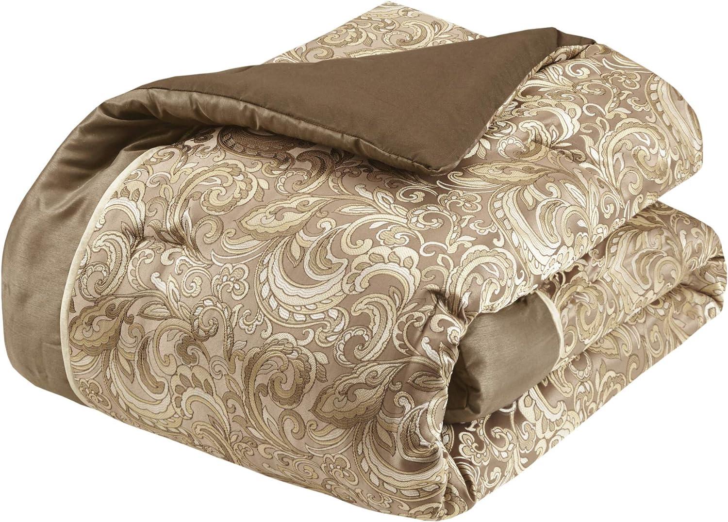 California King Brown Microfiber Paisley Comforter Set with Curtains