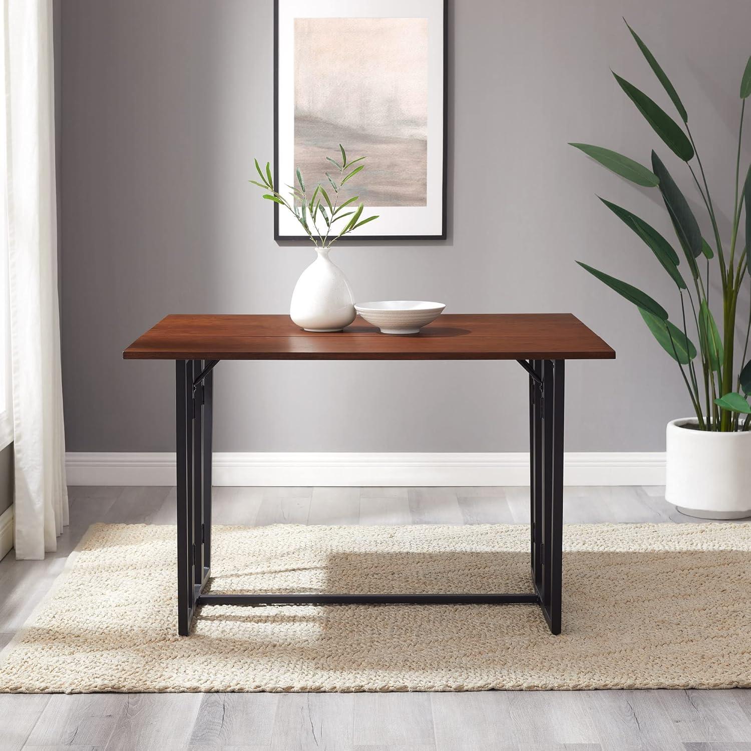 47" Dark Walnut and Black Extendable Drop-Leaf Dining Table