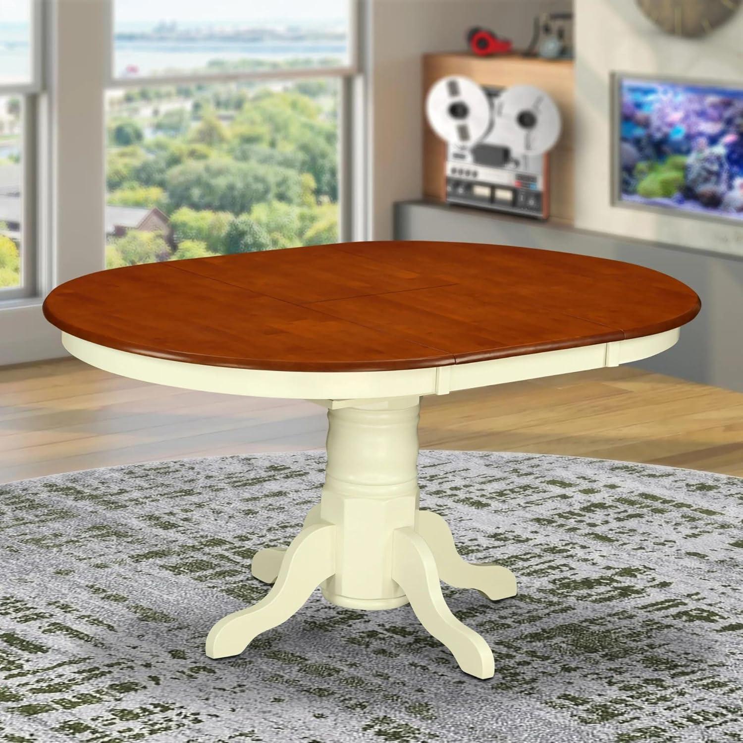 Contemporary Round Extendable Wood Dining Table in Buttermilk & Cherry