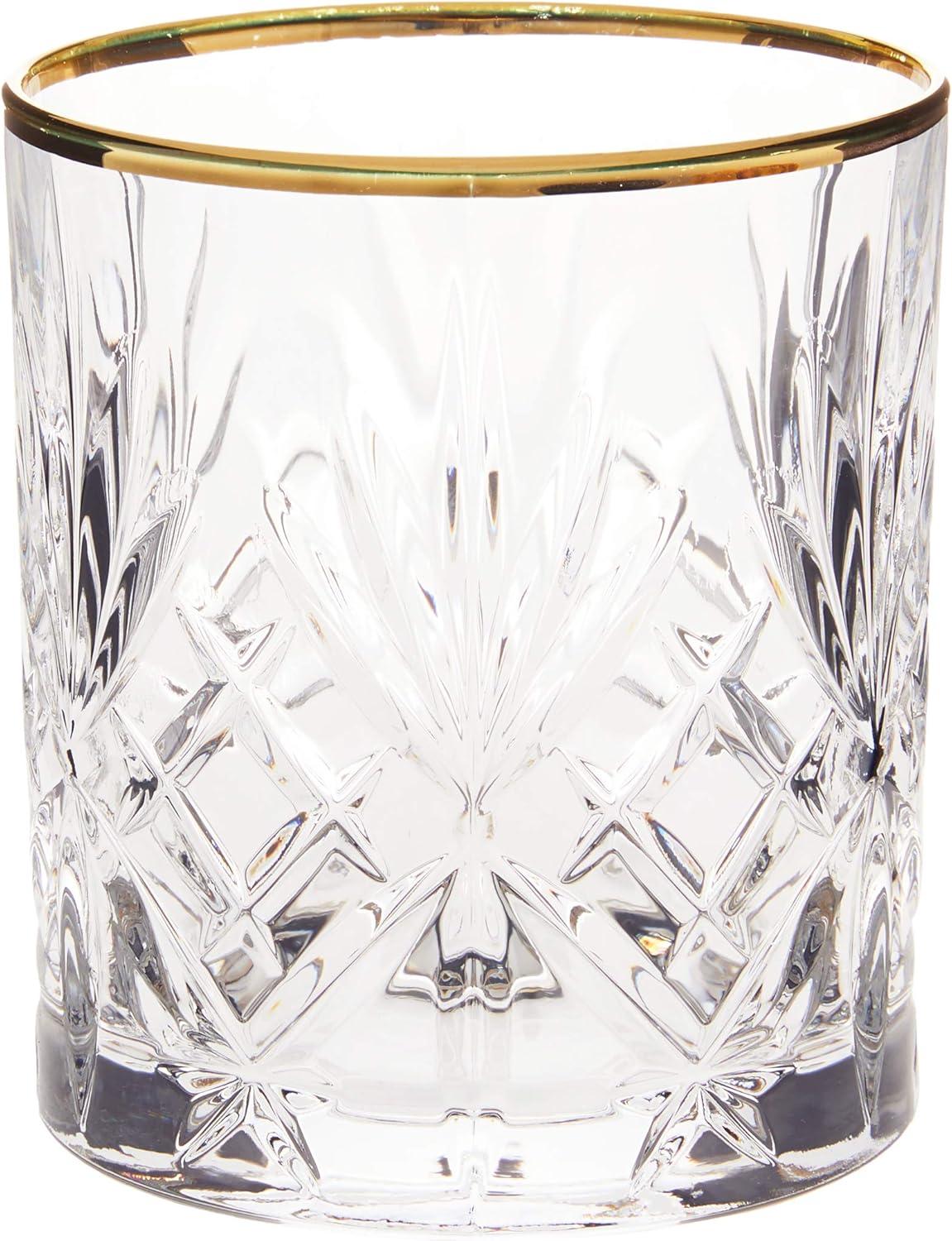 Siena Crystal Whiskey Glass Set with Gold Band, 9oz, Set of 4