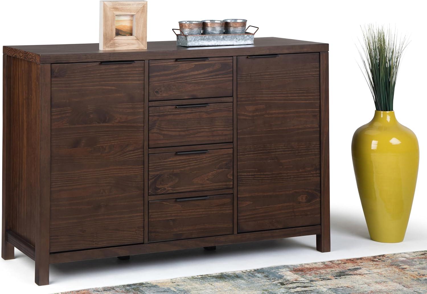 Simpli Home Hollander 54"W Solid Wood Contemporary 2-Door Sideboard Buffet with 4 Center Drawers