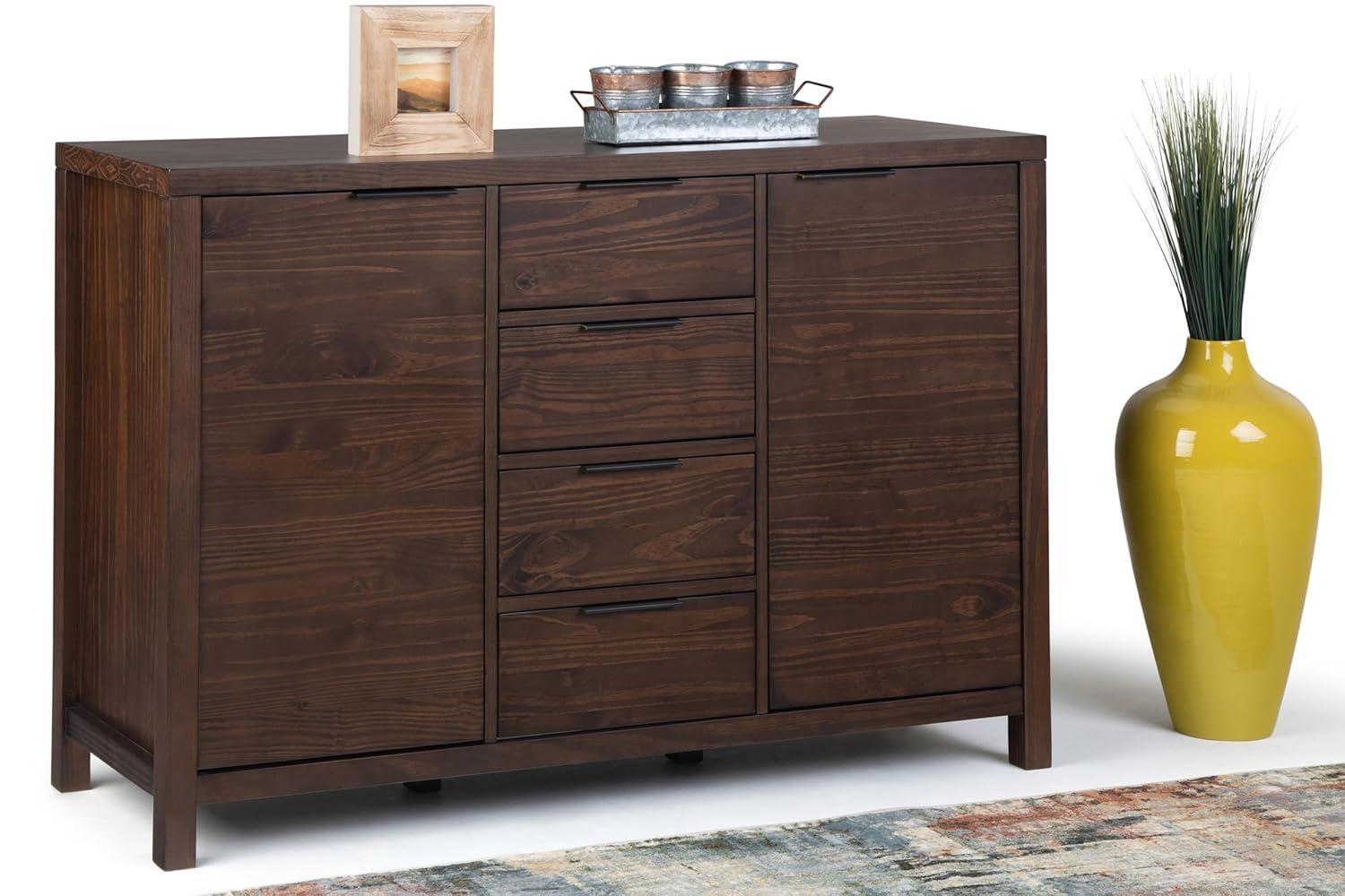 Simpli Home Hollander 54"W Solid Wood Contemporary 2-Door Sideboard Buffet with 4 Center Drawers