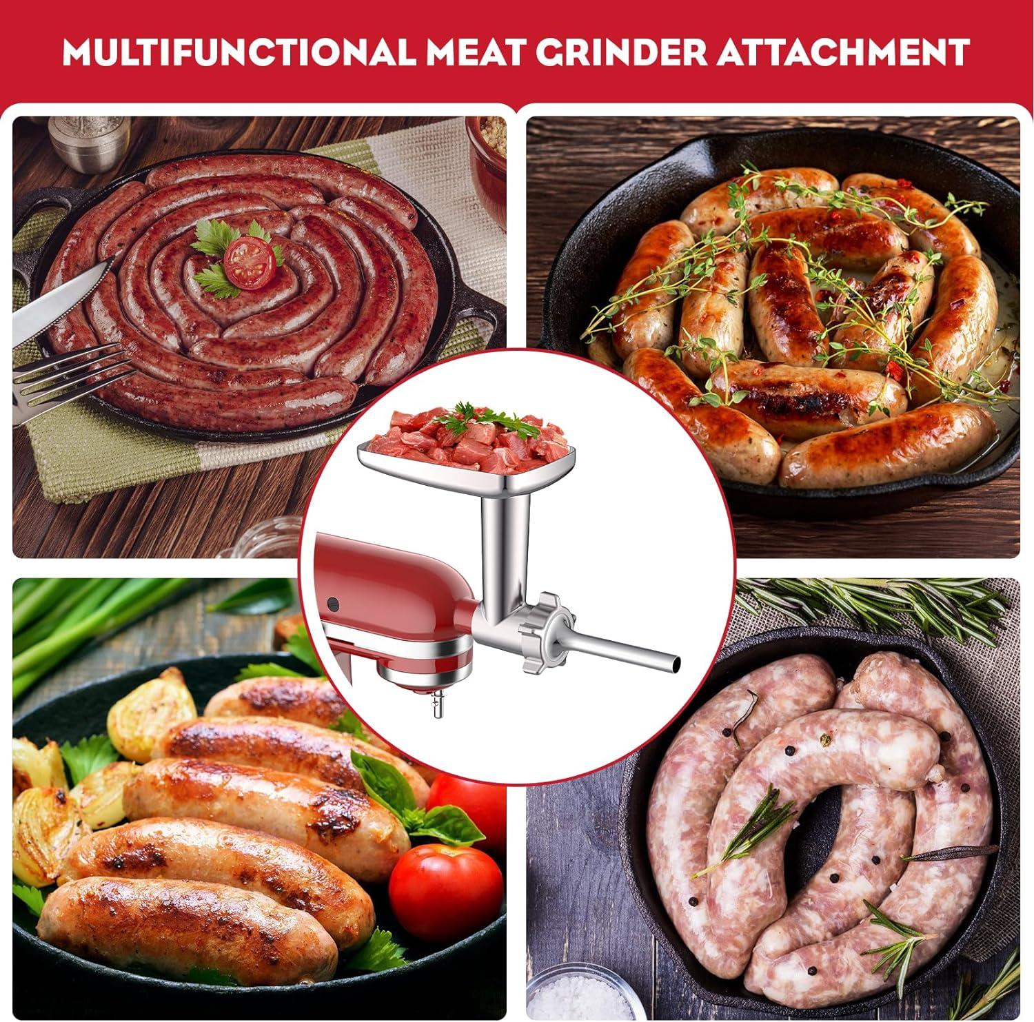 Meat Grinder & Stainless Steel Slicer Shredder Attachment for KitchenAid Stand Mixer, Meat Grinder for Kitchenaid Mixer with Sausage Stuffer Tubes, Cheese Grater Attachment for Kitchenaid Stand Mixer