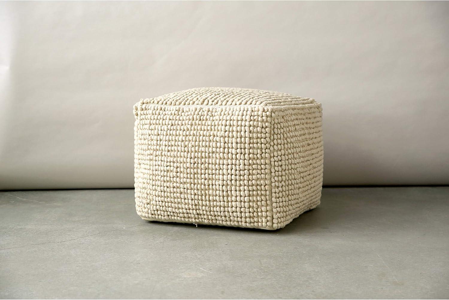 Storied Home New Zealand Square Pouf Gray: Upholstered Ottoman, Wool & Cotton Blend, No Assembly Required