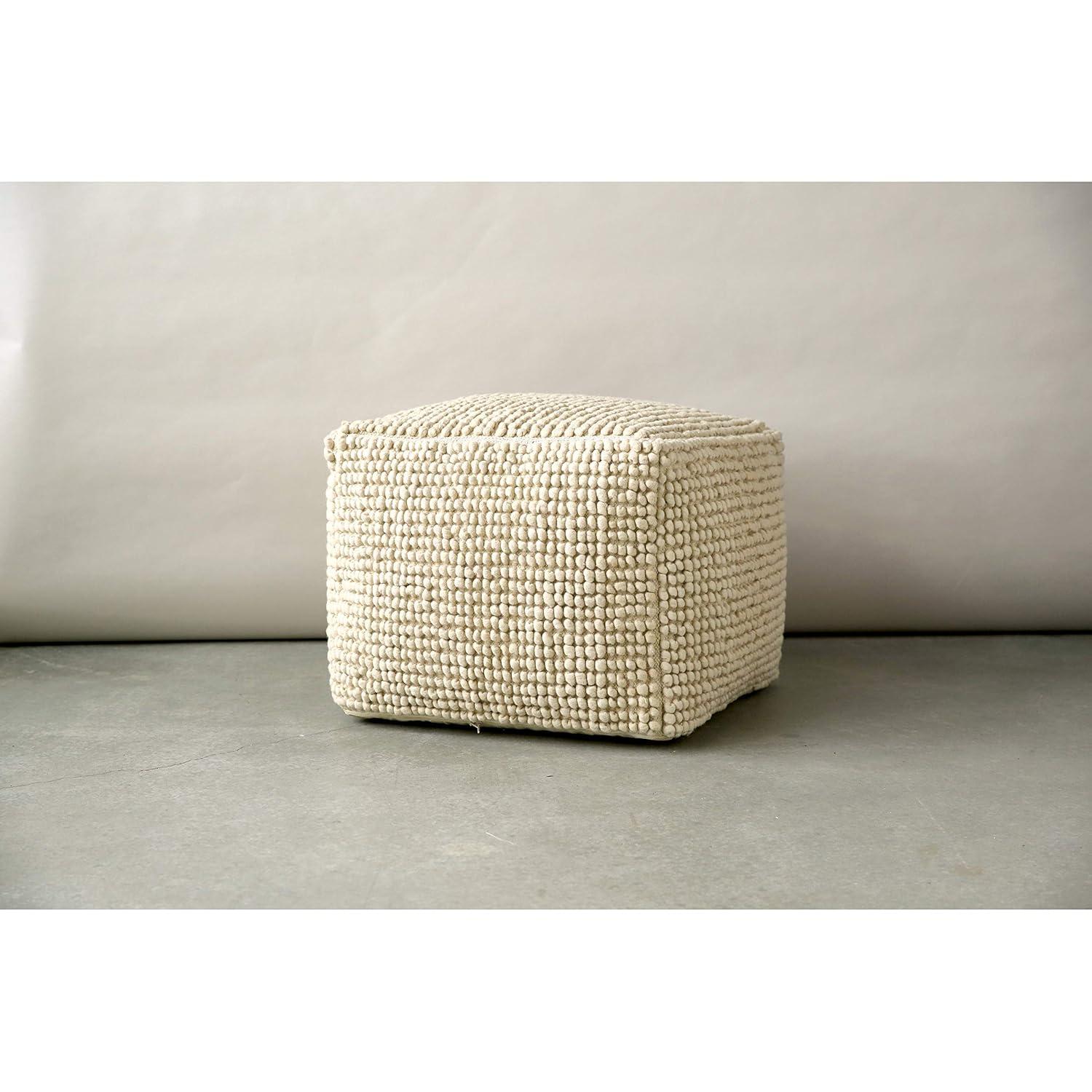 Storied Home New Zealand Square Pouf Gray: Upholstered Ottoman, Wool & Cotton Blend, No Assembly Required