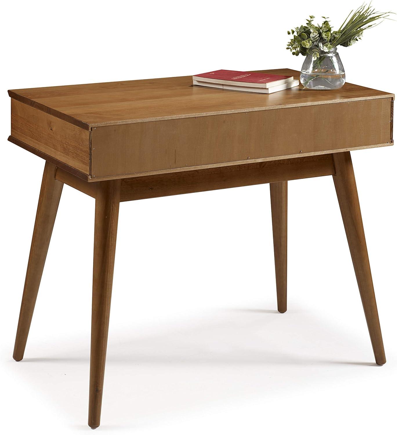 Castanho Brown Mid-Century Modern Solid Wood Writing Desk with Drawer