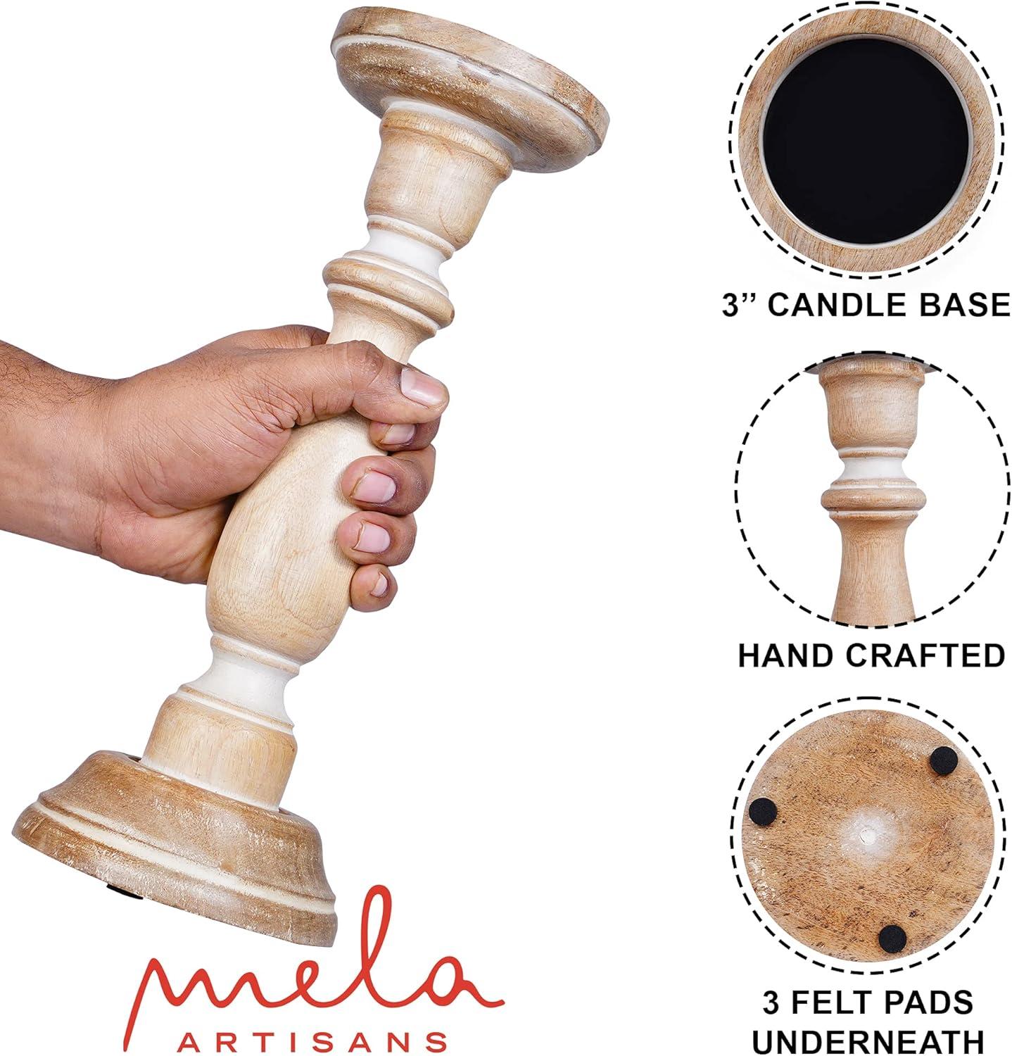 Mela Artisans White Wood Candle Holders, Table Centerpiece, Made from Mango Wood