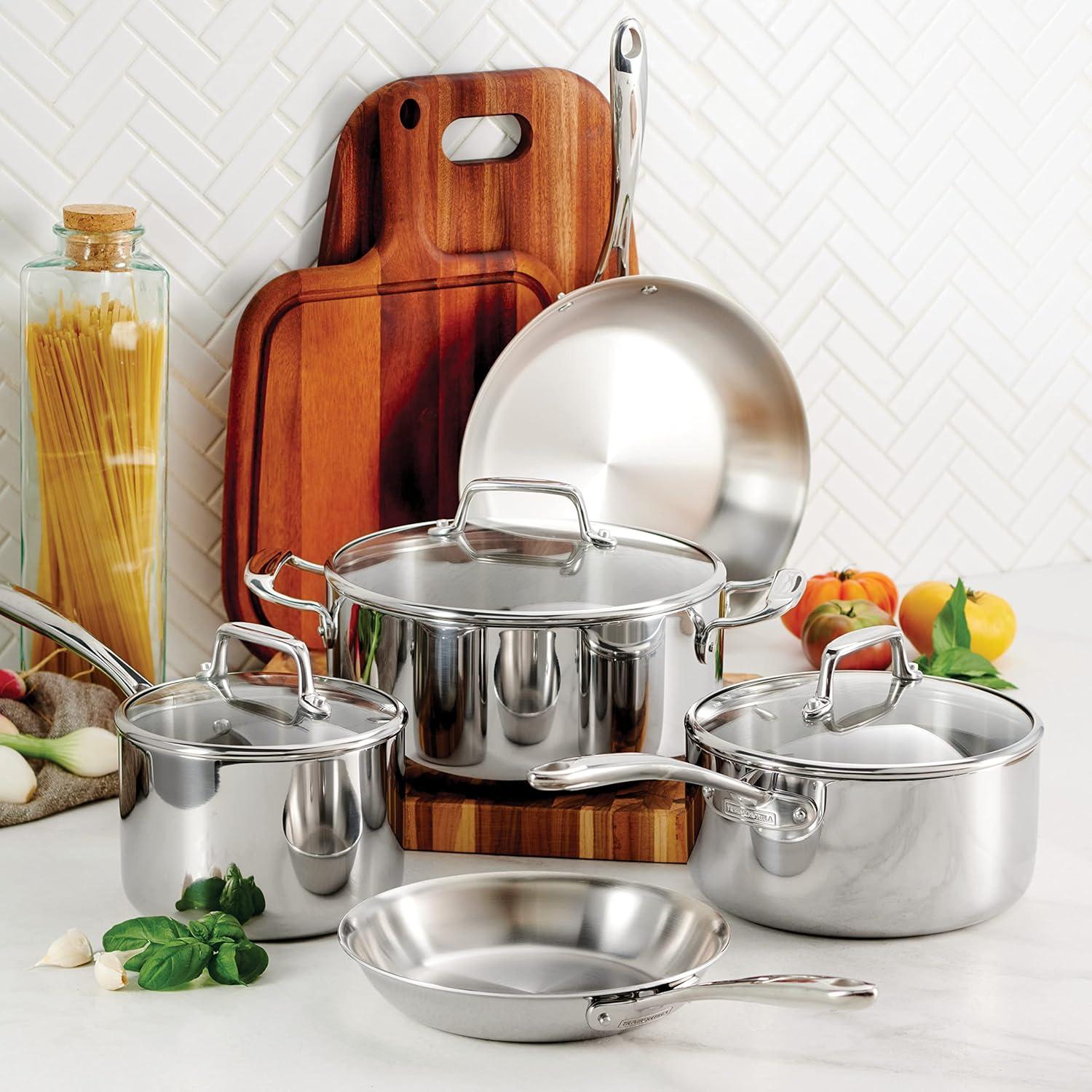 Tri-Ply Clad Stainless Steel 8-Piece Cookware Set with Glass Lids